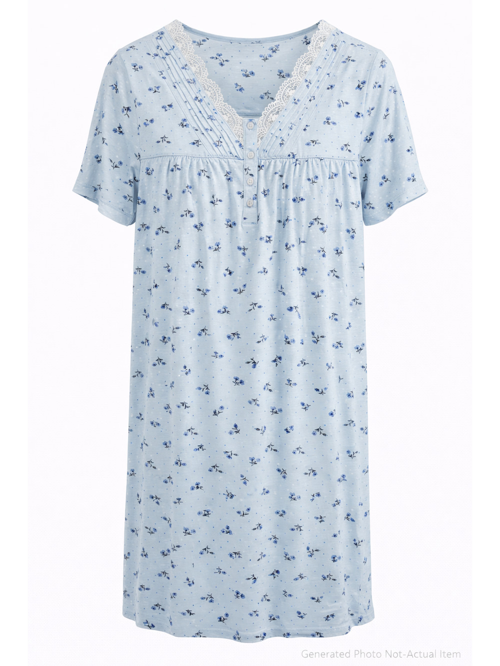 Adonna Floral Lace Trim Nightgown Sleep Shirt Cottagecore Sleepwear Med Petite
